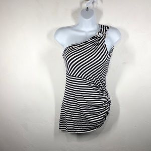 Cache navy and gold stripe one shoulder top sz sm